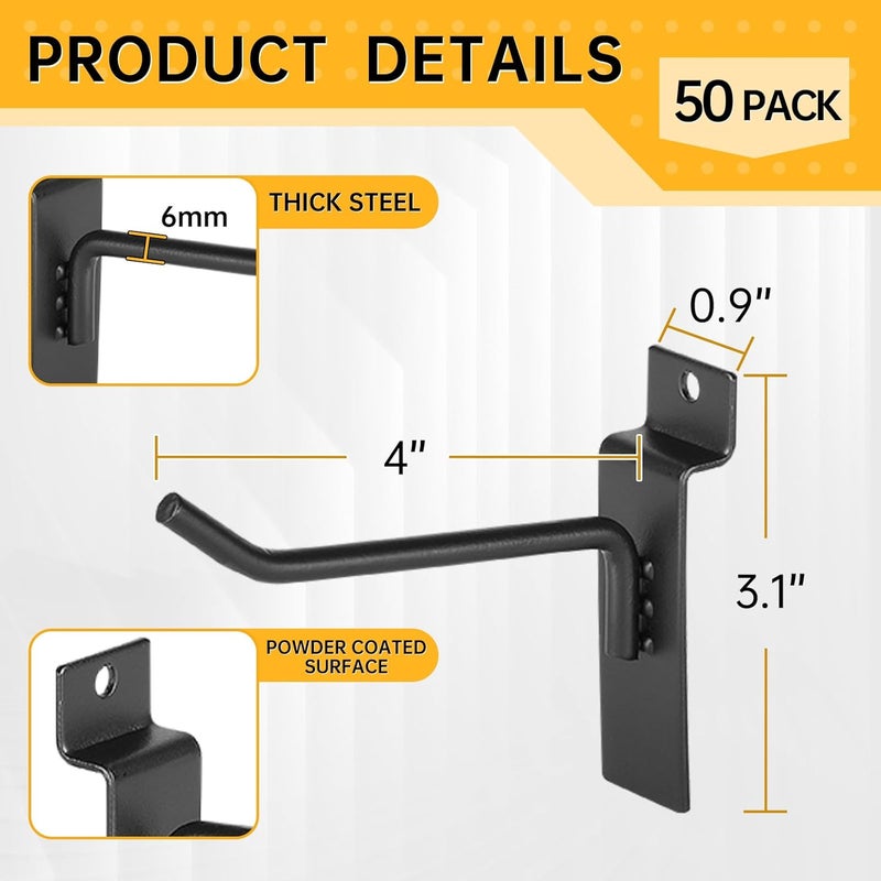 SINCHEEWAY 50 Pack Slatwall Hooks, Slatwall Accessory for Hanging, Slat Board Hook for Garage, Retail, Home, and Shop Display (Black, 4 Inch) - Image 2